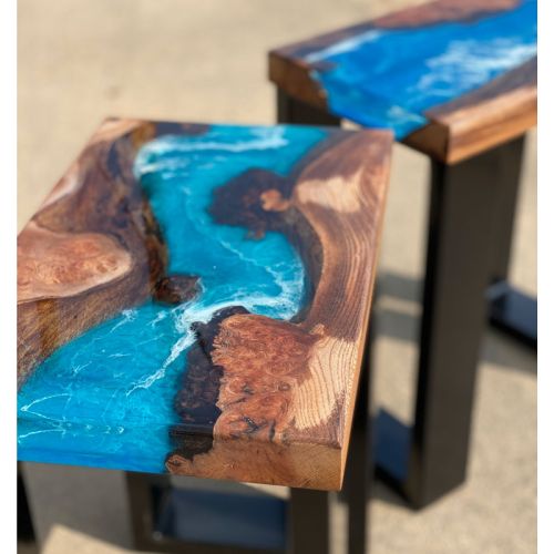 Pair of Elm & Ocean Art River Side Tables