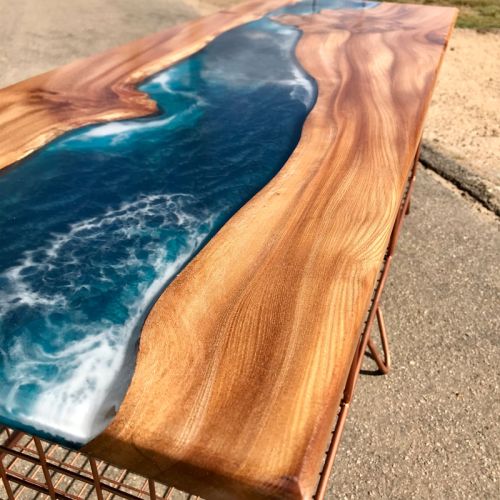 Burr Elm & Resin River Bench