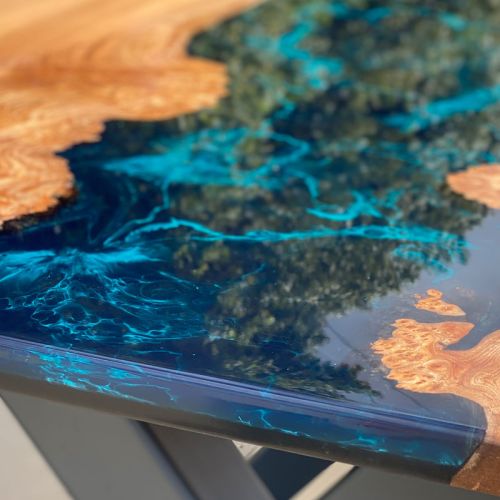 Elm & Galactic Blue Compact River Dining Table