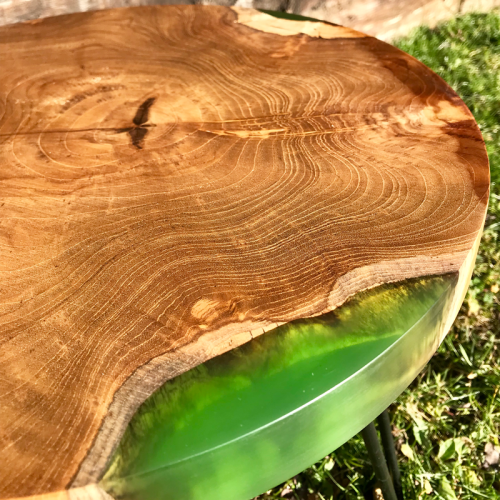 Teak Circular Resin River Side Table Green 2