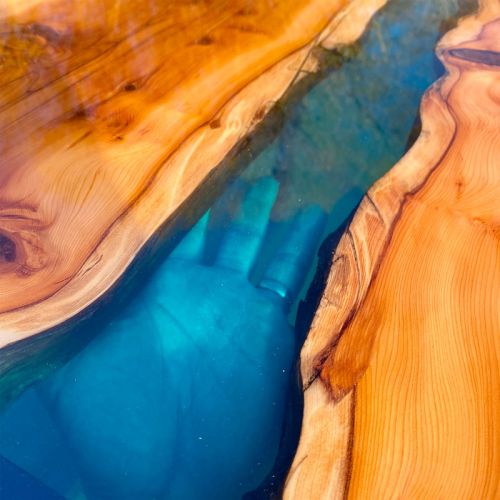 Yew & Clear Blue 2Seater Dining Table