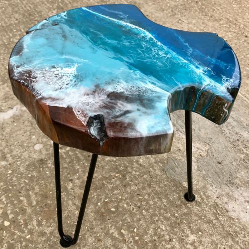 Teak & Resin Ocean Art Side Table 3