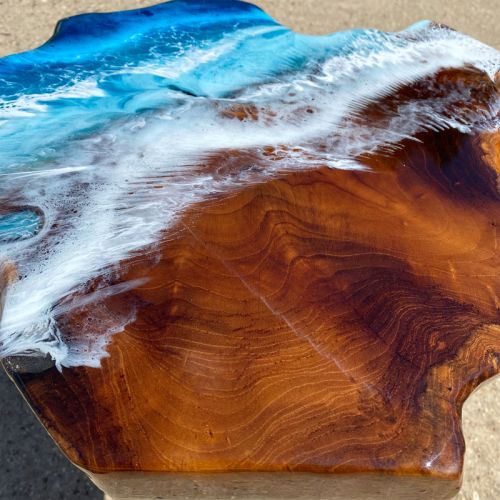 Teak & Resin Ocean Art Side Table