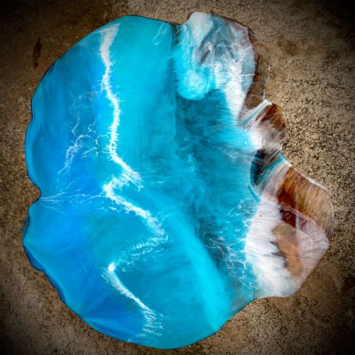 Teak & Resin Ocean Art Side Table 1