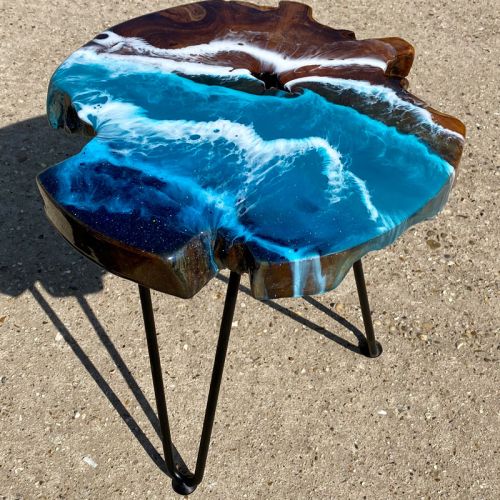 Teak & Resin Ocean Art Side Table 3