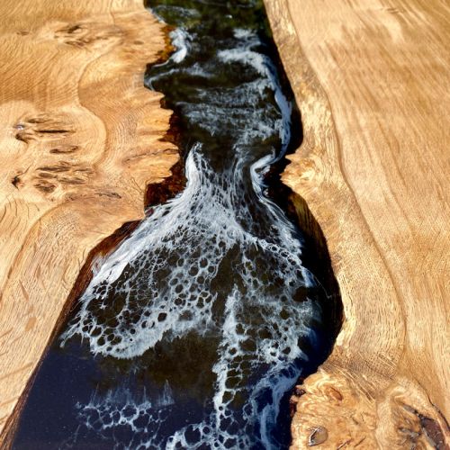 Character Oak River Dining Table Black & Grey Waves