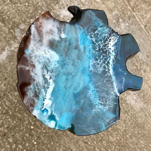 Teak & Resin Ocean Art Side Table 4