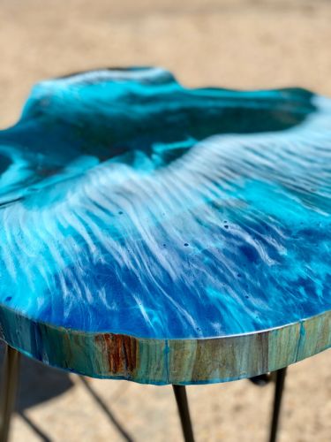 Teak & Resin Ocean Art Side Table 2