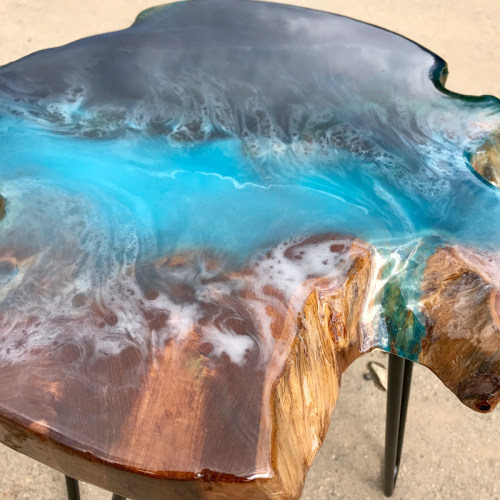 Wood & Resin Ocean Art Side Table 1