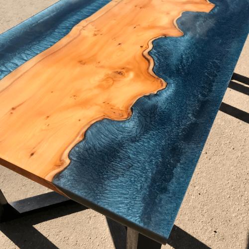 Yew Wood & Dark Blue Resin River Coffee Table SOLD