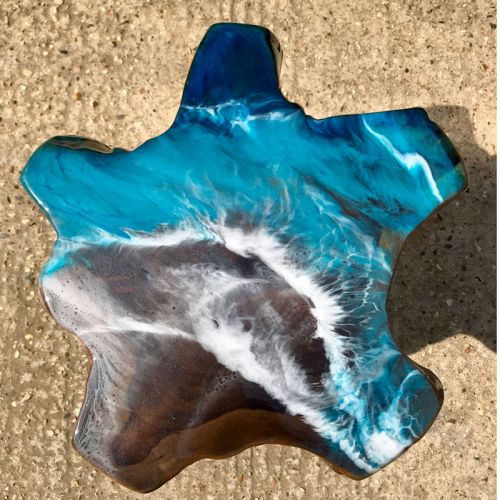 Teak & Resin Ocean Art Side Table 1