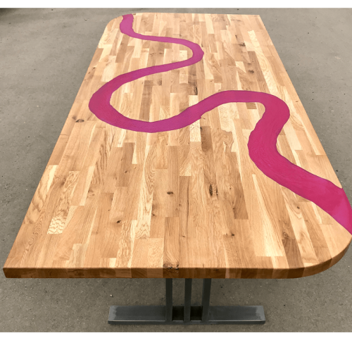 Oak & Pink Resin River Dining Table Thames (SOLD)