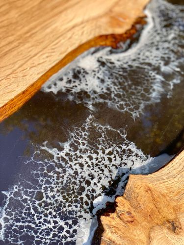 Character Oak River Dining Table Black & Grey Waves