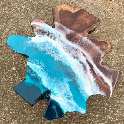 Teak & Resin Ocean Art Lamp Table 1