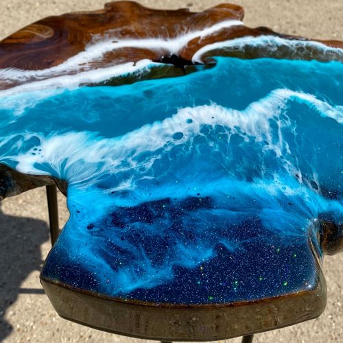 Teak & Resin Ocean Art Side Table 3