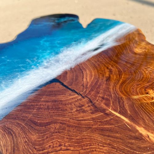 Teak & Resin Ocean Art Side Table 36