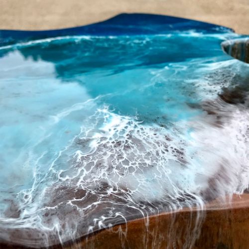 Teak & Resin Ocean Art Side Table 3