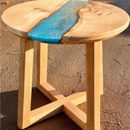 Oak Circular Lamp Table Blue/Gold