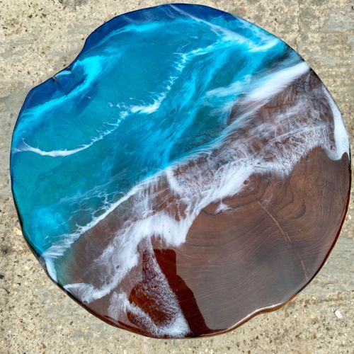 Teak & Resin Ocean Art Side Table 19